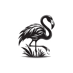 Black Color Flamingo Silhouette Vector Illustration, Solid White Background