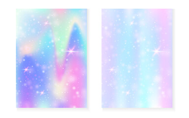 Rainbow background with kawaii princess gradient. Magic unicorn hologram. © Holo Art
