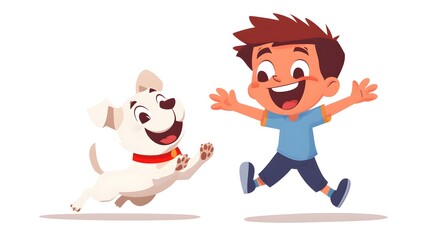 Fototapeta premium Collection of Vector Cartoon Illustrations featuring a Boy and Dog Enjoying Fun Activities Together