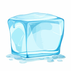 Melting Ice Cube with Water Droplets, Vector Image