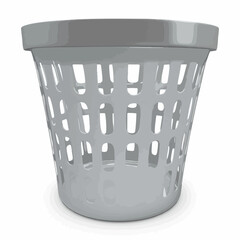 Grey Plastic Laundry Basket Design Illustration, Vector Image