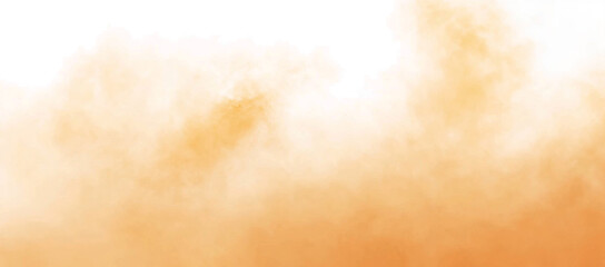 Obraz premium Abstract orange smoke effect isolated on transparent white background. Rising smoke texture, Fog steam or vapor overlay. Fire smoke orange color. design element decoration, png