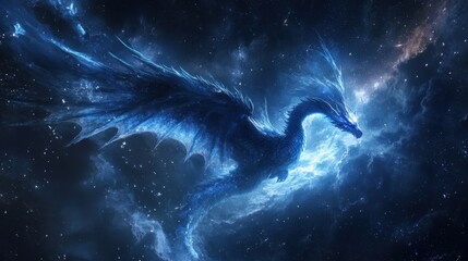 Fototapeta premium Majestic celestial dragon gliding through a star-filled galaxy in a vivid cosmic realm