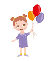 Delightful vector illustration of a girl holding a bunch of colorful balloons and smiling cheerfully. The scene captures a moment of childhood joy and celebration.