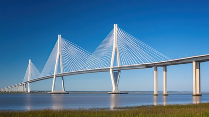 Obraz premium Modern Cable Stay Bridge Spanning Wide Waterway