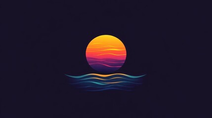 Abstract sunset reflecting over stylized ocean waves art illustration