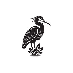 Fototapeta premium Black Color Heron Silhouette Vector Illustration, Solid White Background
