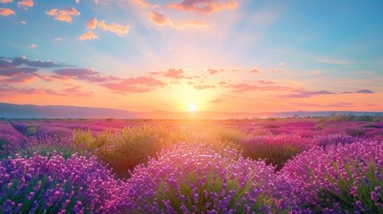 Obraz premium Stunning sunset over lavender fields in provence, france a must see for travel photography