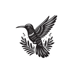Black Color Hummingbird Silhouette Vector Illustration, Solid White Background