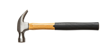 Metal hammer features a sturdy wooden handle and ergonomic grip, perfect for construction and DIY projects.  Isolated on transparent background. PNG