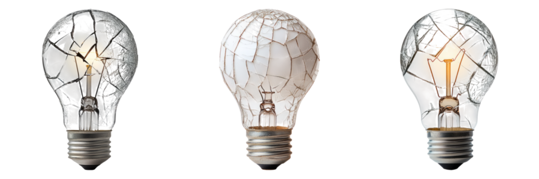 Isolated Light Bulbs on Transparent Background with Cracks and Details