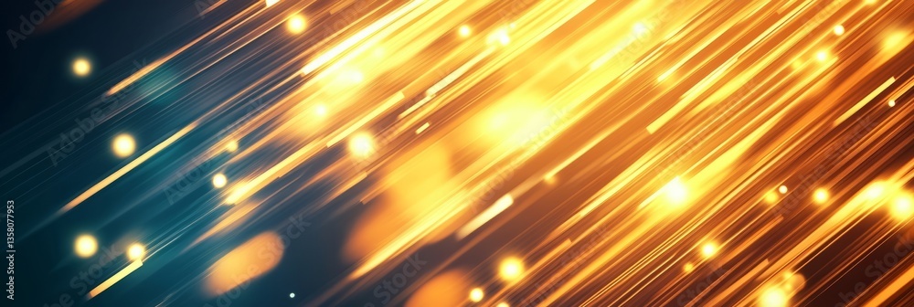 Poster bright abstraction featuring dynamic golden streaks on a dark background creating a vibrant visual e