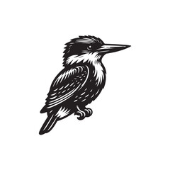 Black Color Kingfisher Silhouette Vector Illustration, Solid White Background