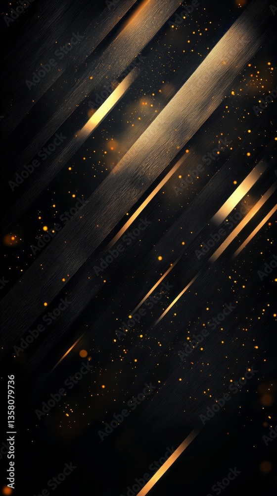 Poster abstraction of golden streaks and particles on a dark background creating a mesmerizing visual effec