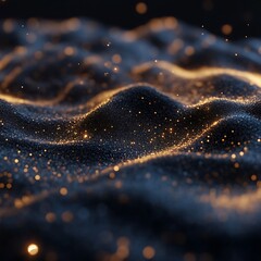 Glowing particle waves, dark background, abstract, digital art