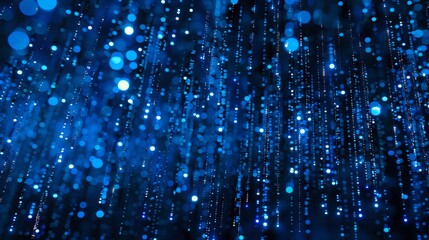  Abstract Blue Particle Rain Illustration: Digital Technology Design, Data Flow Concept, Modern Background, Futuristic Art.