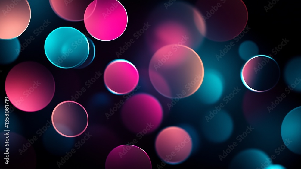 Poster abstract colorful circles create a vibrant atmosphere of swirling light in a dark background setting