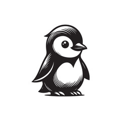 Black Color Penguin Silhouette Vector Illustration, Solid White Background