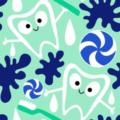 Medicine seamless teeth pattern for wrapping paper and fabrics and linens