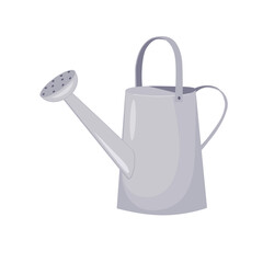 Gray Metal Watering Can. Gardening Tool Vector Illustration