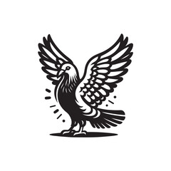 Black Color Pigeon Silhouette Vector Illustration, Solid White Background