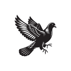 Black Color Pigeon Silhouette Vector Illustration, Solid White Background
