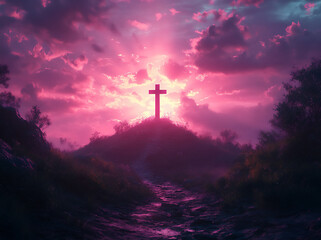 Fototapeta premium a cross atop a hill,