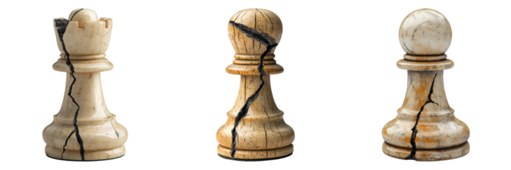 Isolated Cracked Pawn Chess Piece on Transparent Background
