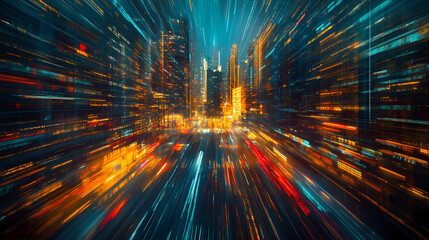 Long exposure light trails blurred cityscape - censorship concept. Veiled Darkness. Illustration