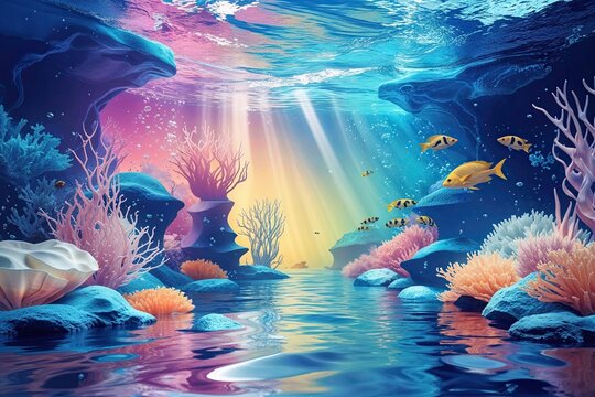 Enchanting Mythical Underwater Background in Vibrant Gradient Colors for Aquatic Events and Decorations