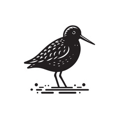 Black Color Sandpiper Silhouette Vector Illustration, Solid White Background