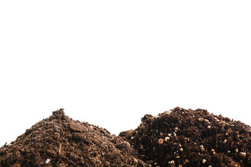 Piles of fresh soil isolated on white