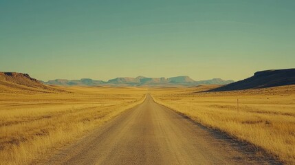 Long desert road leads to distant mountains