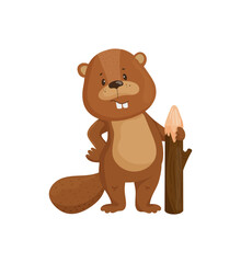 Cartoon Beaver with a Log