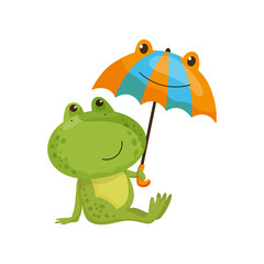 Cartoon Frog with Umbrella