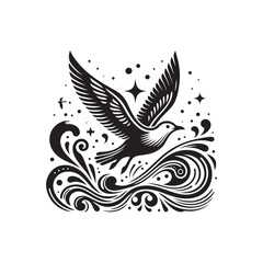 Obraz premium Black Color Seagull Silhouette Vector Illustration, Solid White Background