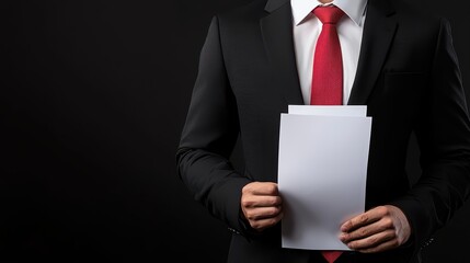 Businessman holding blank papers in formal attire