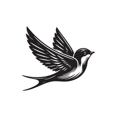 Obraz premium Black Color Swallow Silhouette Vector Illustration, Solid White Background