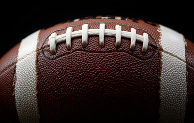 American football ball close up on black background