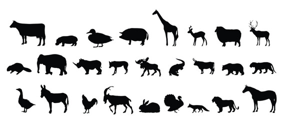 Diverse Animal Silhouettes Collection for Creative Use – Ideal for Graphic Design, Crafts, and Decor – Capture the Essence of Wildlife with Striking Black Shapes for Unique Artistic Projects
