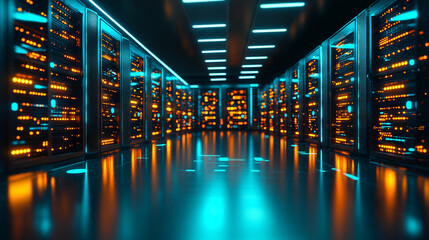 Cloud in a server room symbolizes cloud migration and digital transformation, representing a shift toward modern, efficient technology with a minimalistic and bright design