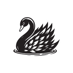 Black Color Swan Silhouette Vector Illustration, Solid White Background