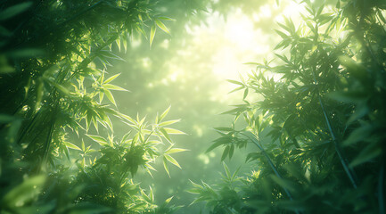 beautiful bamboo forest background, with green and light colors,