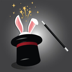 This image beautifully represents the iconic magic hat trick, where a magician seemingly pulls a rabbit out of an empty top hat. 