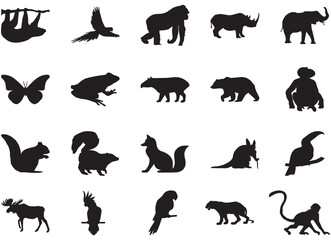 Obraz premium Diverse Animal Silhouettes Collection for Creative Use – Ideal for Graphic Design, Crafts, and Decor – Capture the Essence of Wildlife with Striking Black Shapes for Unique Artistic Projects