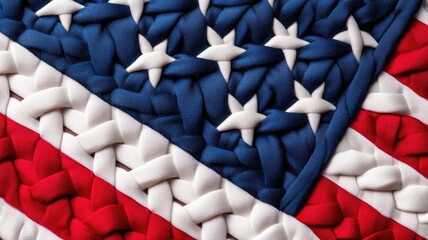 Naklejka premium Knitted fabric pattern resembling American flag with stars and stripes