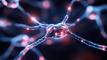 Close-up of glowing neural network in dark background representing connectivity nerves and neurons