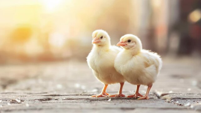 backlit of small baby chickens walking