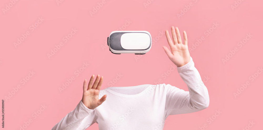Aufkleber a user wearing a virtual reality headset interacts with an immersive environment. the person is isol
