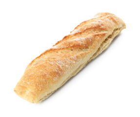 Whole freshly baked baguette isolated on white